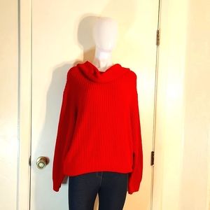 Vintage 1989 Women's St Michael Cowl Shaker Knit Sweater Red XL Made in UK